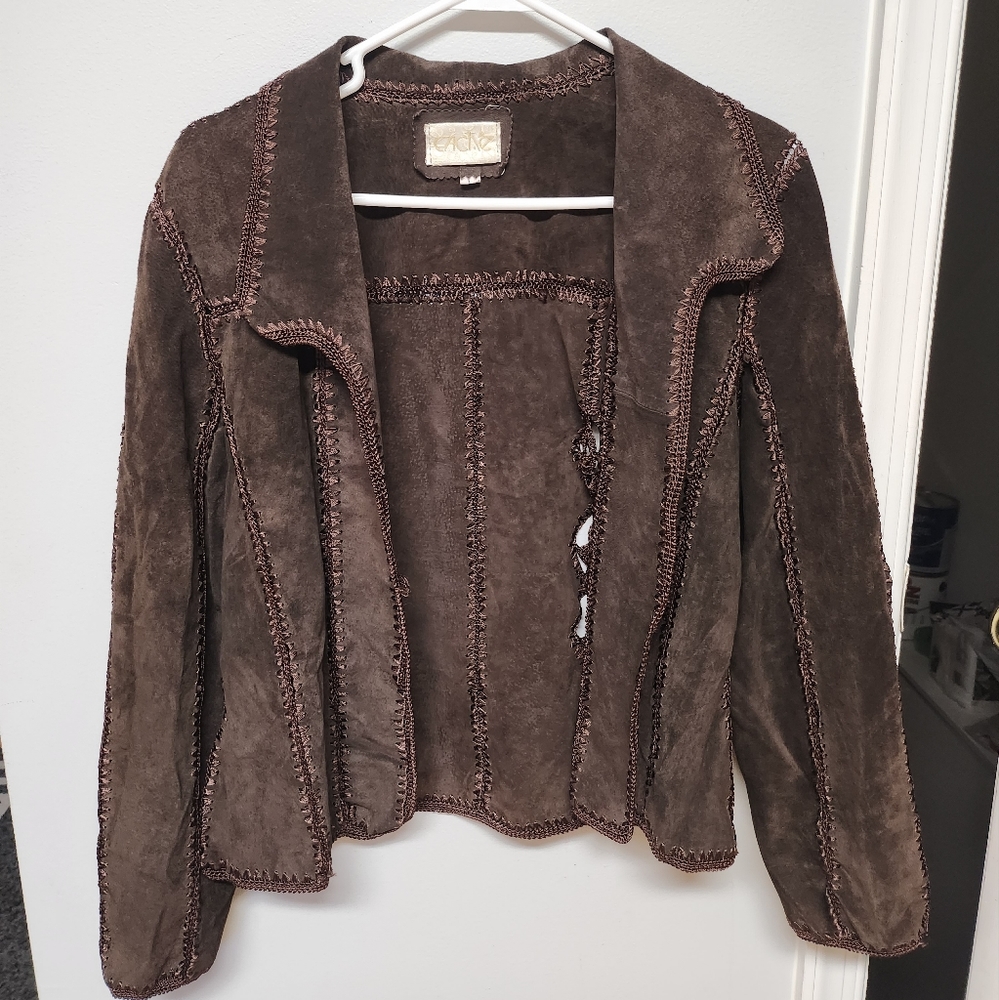 Vintage 1970's Suede jacket with embellished embroidery, by Cache sz L